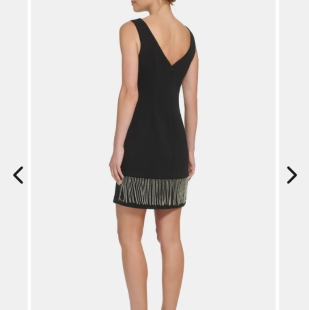 Eliza J Black Sheath Dress with Rhinestone Fringe 2 - Picture 2 of 12